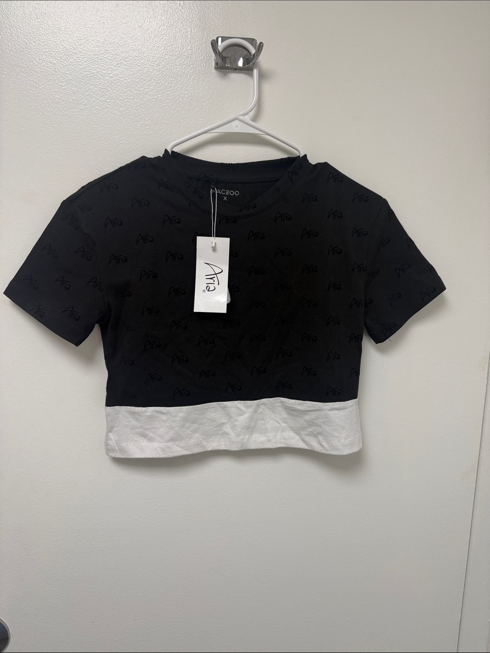 Aria Black Tee with Tonal Logo Print